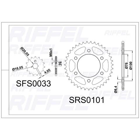 Kit transmisión Riffel Titanium Yamaha FZ 16 / FZ 2.0 40T/14Z (Cadena 428h-128L Dorada)