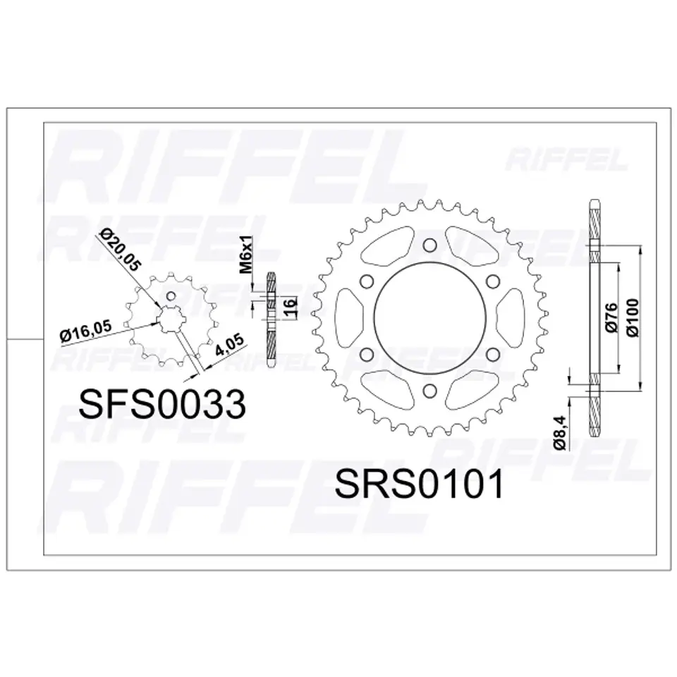 Kit transmisión Riffel Titanium Yamaha FZ 16 / FZ 2.0 40T/14Z (Cadena 428h-128L Dorada) 2