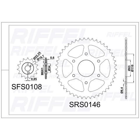Kit Transmisión Riffel Top Bajaj Dominar 400 (17-22) 45T/15Z (Cadena 520HO-120L Con Oring)