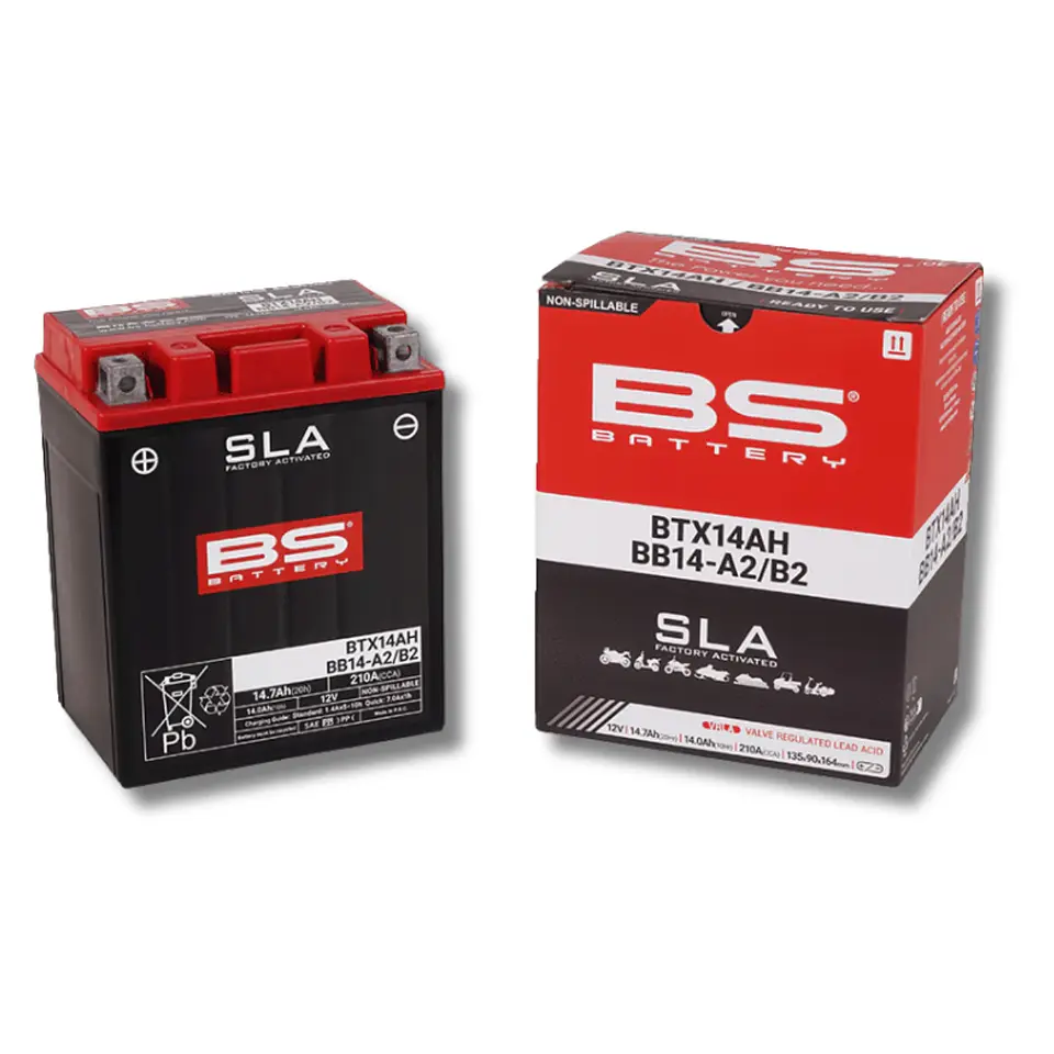 Batería Moto Bs Battery BTX14AH BB14-A2/B2 SLA AGM (Equivalente BTX14AH - BB14-A2/B2) 12V 14Ah 1