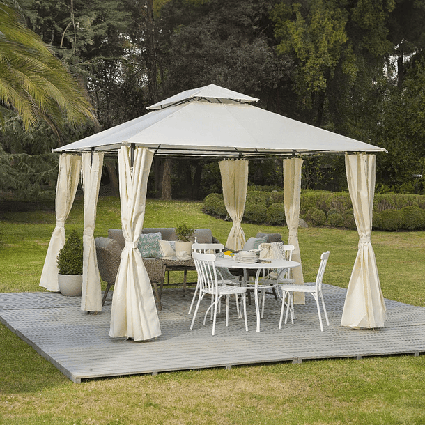 Pérgola Romana 3x4 metros con Cortinas Beige 1