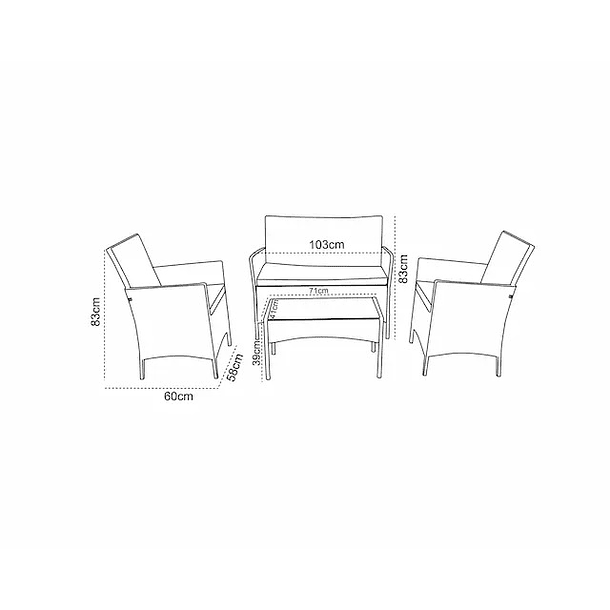 Set de Terraza Rattan 4 personas Gris 6