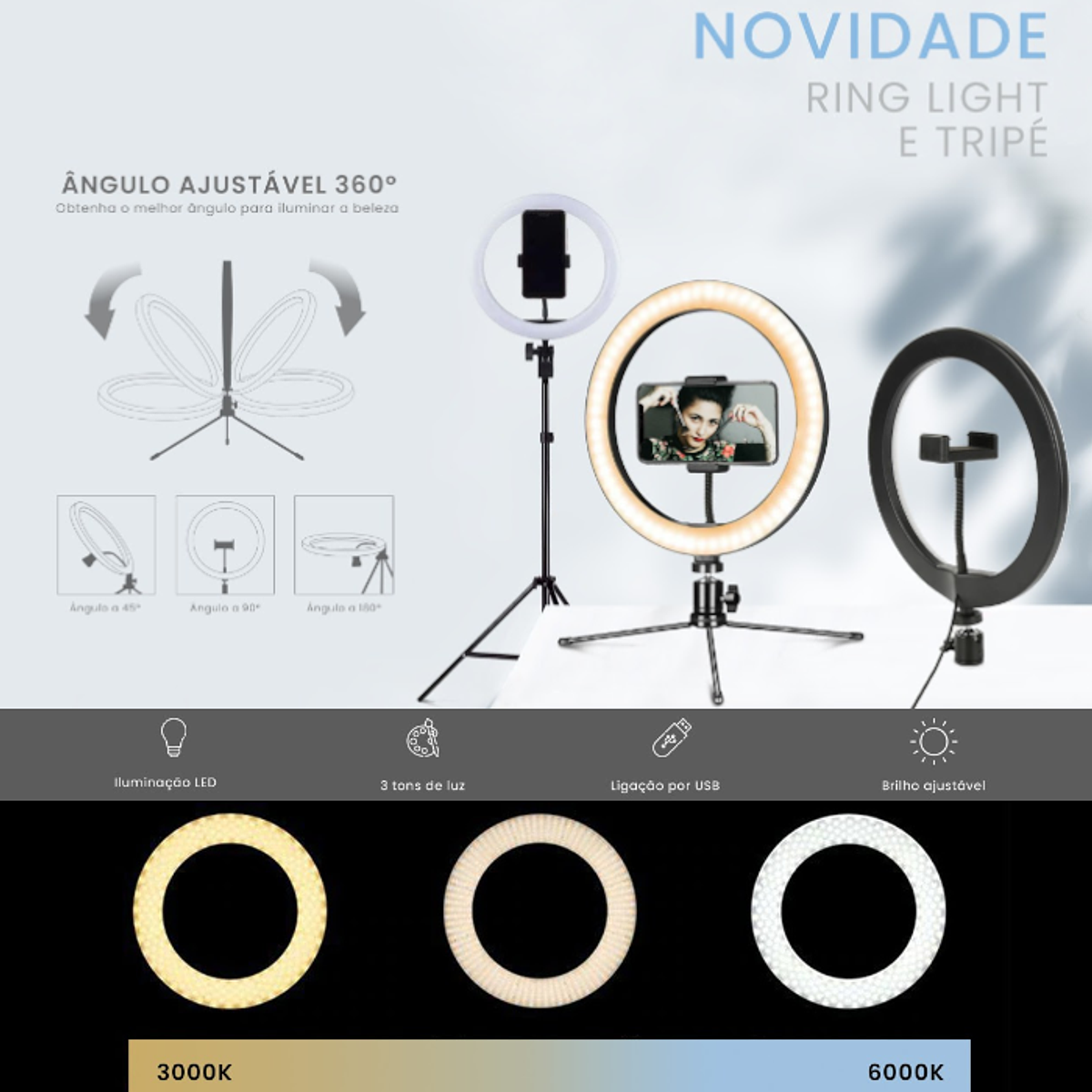 RING LIGHT LED USB LUZ REGULÁVEL