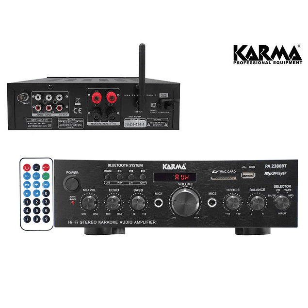 AMPLIFICADOR KARAOKE 2X50W FM/USB/MP3/BT KARMA