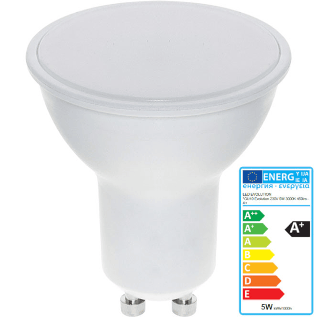 Lampe GU10 EVOLUTION LED 5W 450lm 100° Blanc - A+