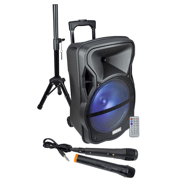 Coluna Portátil 12″ 600W USB/SD/BT/BAT/TWS +2Micro +Suporte Karma