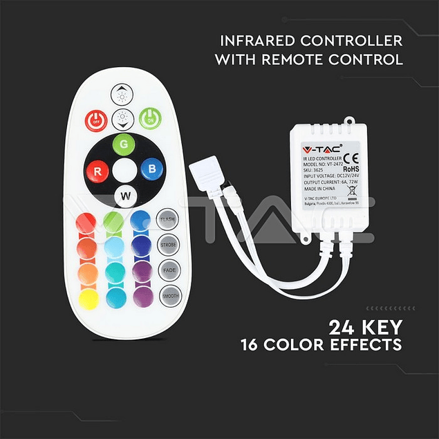 Infrared RGB Controller With 24-Button Control IR V-TAC