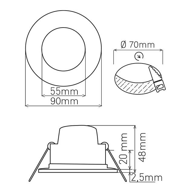 Spot encastrable XELIM rond IP65 1x5W LED 350lm 120° H.0,25xD.9cm Nickel