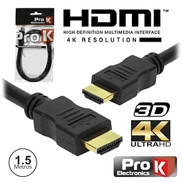Cable HDMI Dorado Macho/Macho 2.0 4K Negro 1.5M PROK