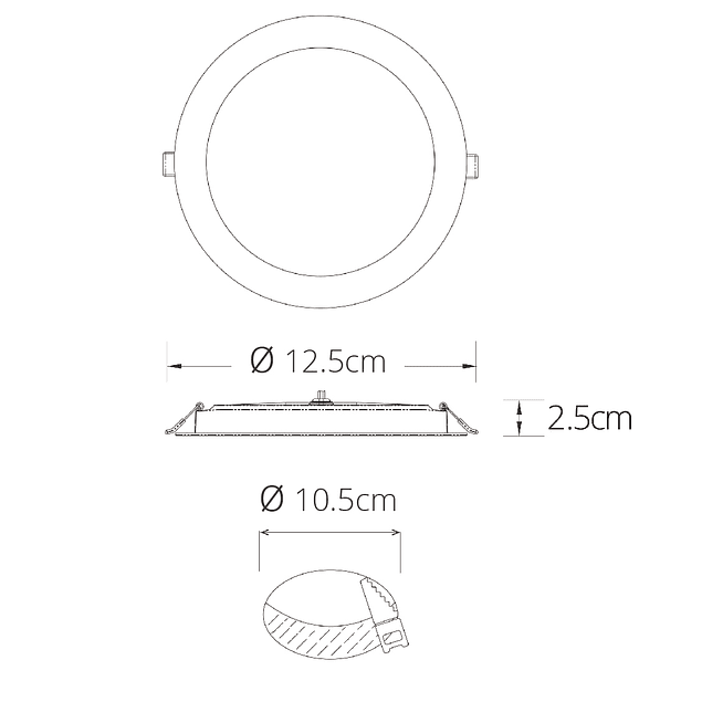 Recessed spotlight INTEGO 2.0 PC round 6W LED 600lm 6400K 120° Height 2.5xD.12.5cm White