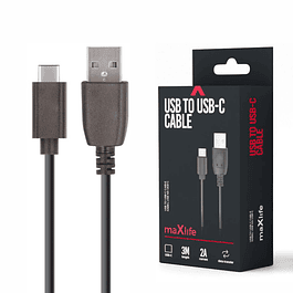 Cabo USB-A 2.0 2A Macho / USB-C Preto 3M