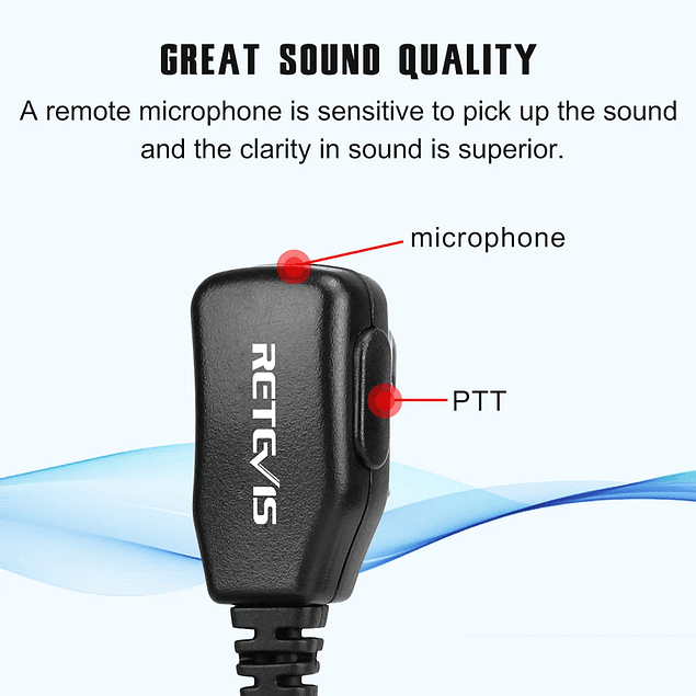 Auricular Retevis 2 Pinos Walkie Talkie C/ PTT Tubo Acústico Transparente - Motorola, HYT