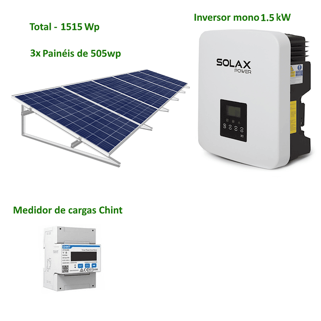 Kit Fotovoltaico 1.5kWp Monofásico C/ Estrutura e Medidor de consumos Solax