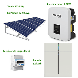 Kit Fotovoltaico Monofásico 3KW con Batería 3.0kWh, Estructura y Contador de Consumo Solax