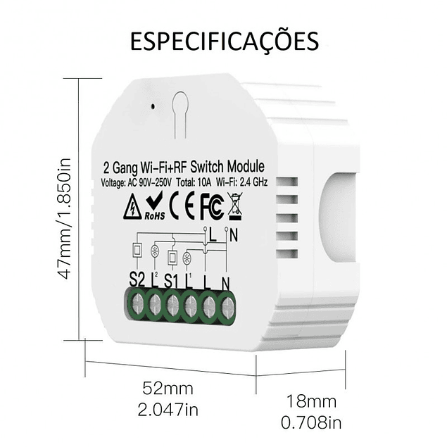 Dimmer Module 2 Channels Wi-Fi + RF433 Tuya / Smartlife