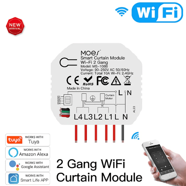 Módulo De Persiana 2 Canais / Estores Por Percentagem Wi-Fi + Bluetooth Tuya / Smartlife