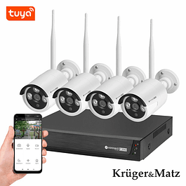 Pack Vigilancia 4 Cámaras CCTV IP66 Wifi Tuya Kruger Matz 3MP