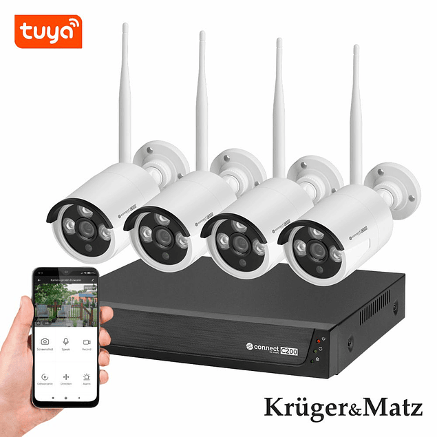 Pack Vigilância 4 Câmaras IP66 Wifi Tuya Kruger Matz 3MP CCTV