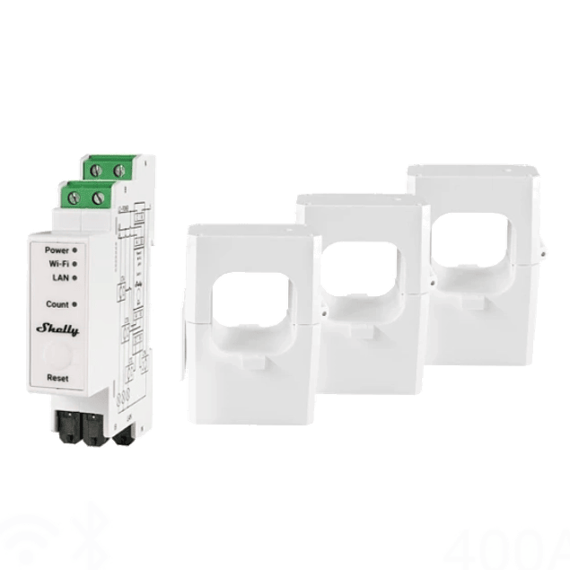 Module compteur de consommation WiFi triphasé + 3 TI 400A - Shelly Pro 3EM-400