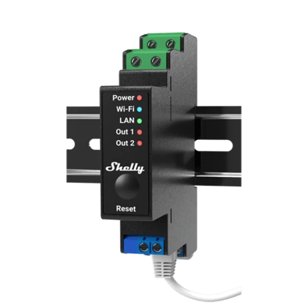 Módulo para calha DIN c/ 2 relés e medição de energia para automação WiFi/BT/LAN - 110/240VAC 2x16A - Shelly PRO 2PM