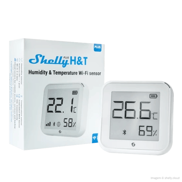 Monitor de temperatura y humedad ambiental con pantalla de tinta electrónica - Shelly Plus H&T