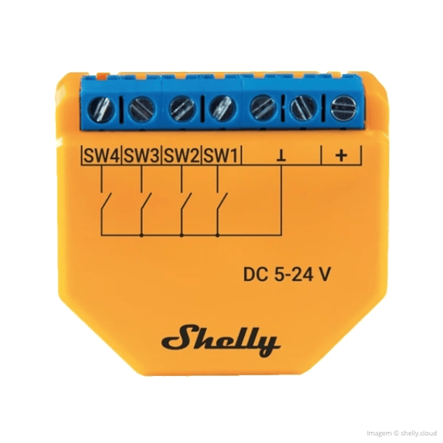 Módulo de ativação de cenários para automação WiFi (5-24V DC) - 4 entradas - Shelly Plus i4 DC