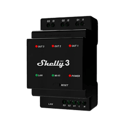 Módulo para calha DIN c/ 3 relés para automação WiFi/BT/LAN - 110/240VAC 3x16A - Shelly Pro 3