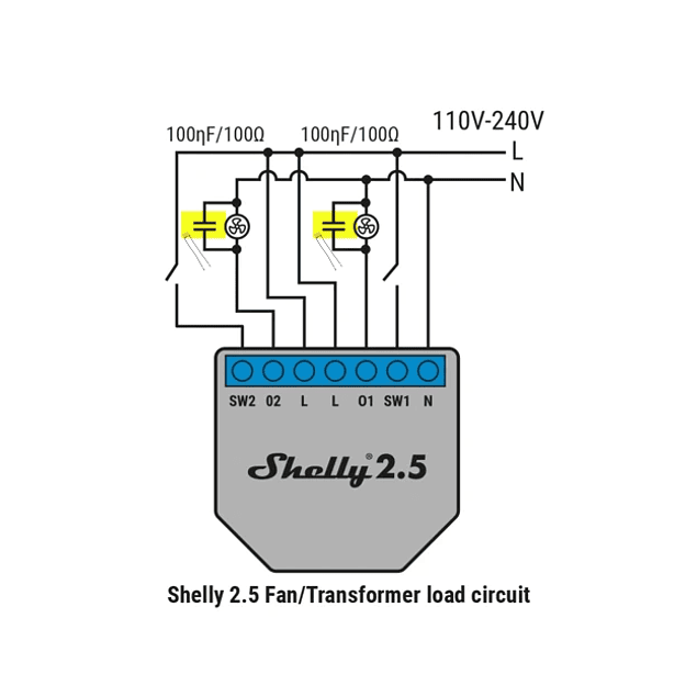  RC Filter / Snubber overvoltage suppressor for Shelly modules (600V 100nF/100Ω)