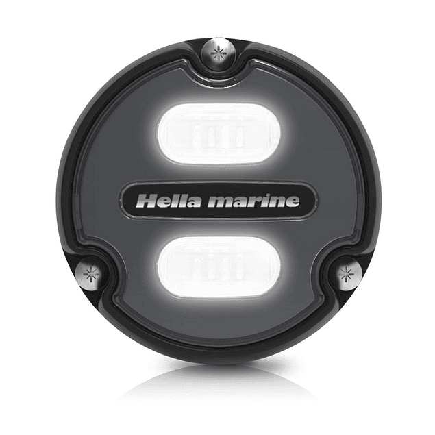 Lampe LED sous-marine Apelo A1 blanc/bleu avec face noire/blanche et base en polymère thermique noir - Hella Marine