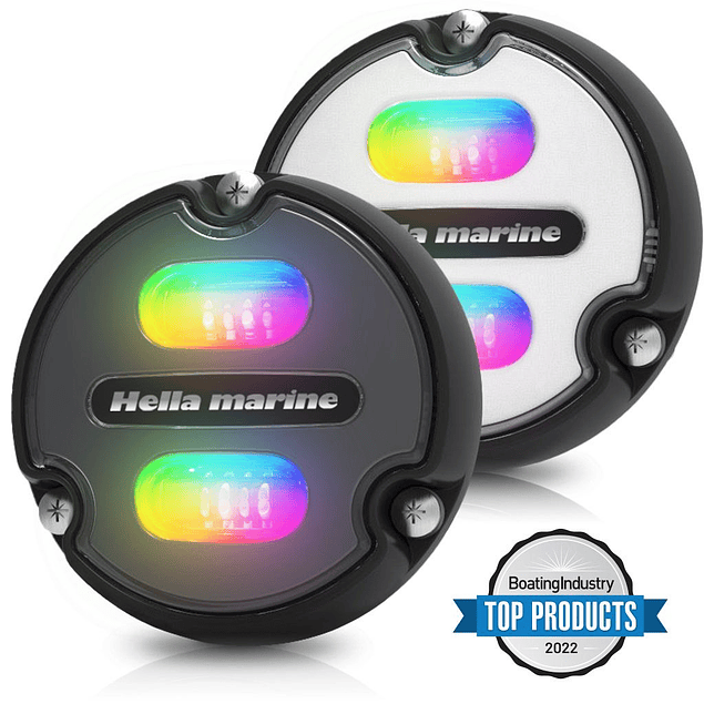 Apelo A1 Luz LED subacuática RGB multicolor con frontal blanco/negro y base de polímero térmico negro - Hella Marine