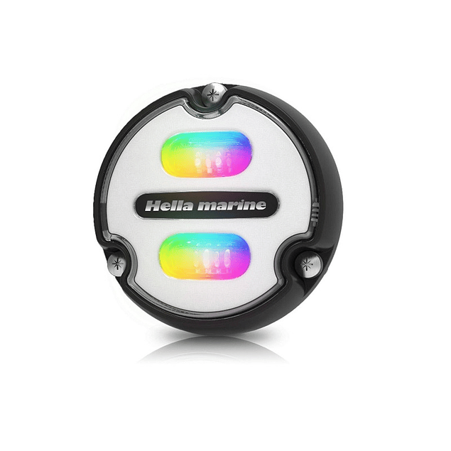 Lampe sous-marine LED RVB multicolore Apelo A1 avec face noire/blanche et base en polymère thermique noir - Hella Marine