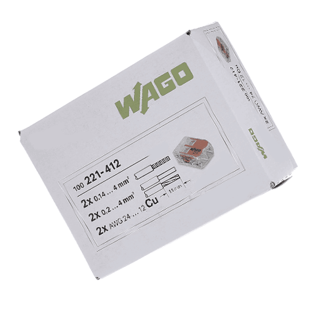 Ligadores WAGO 2 ligações 2×0,2-4MM 221-412 Flexível / Rígido