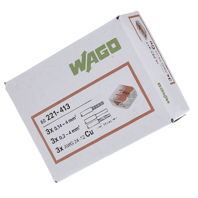 Ligadores WAGO 3 ligações 3×0,2-4MM 221-413 Flexível / Rígido