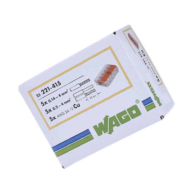 Ligadores WAGO 5 ligações 5×0,2-4MM 221-415 Flexível / Rígido