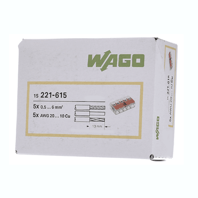 WAGO Connectors 5 connections 5×0.5-6MM 221-615 Flexible / Rigid