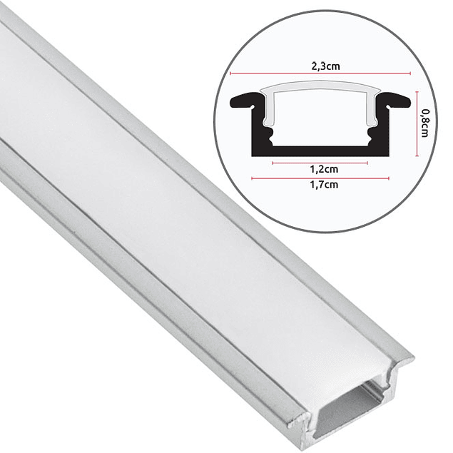 Calha / Perfil com abas para fita LED em alumínio com difusor opalino (para embutir) L.24,7x Alt.7mm (57/SW2507/2M-F)