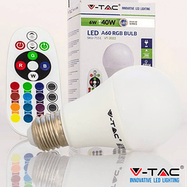 LÂMPADA LED E27 RGB+W 6W 6000K E RGB C/ COMANDO