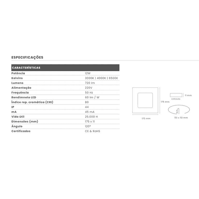 Led Painel LED7 Quadrado Branco 12w IP20