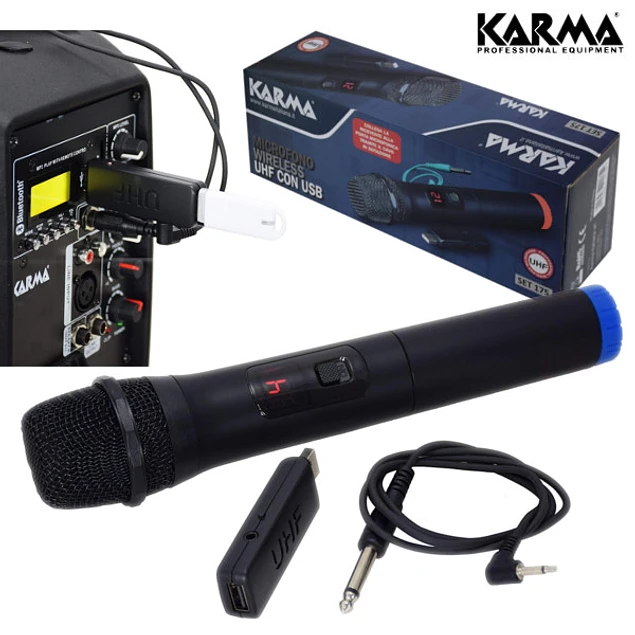 MICROFONE DE MÃO S/FIOS + RECEPTOR UHF USB KARMA
