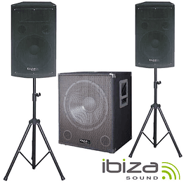 CONJUNTO SOM BI-AMPLIFICADO 1400WMÁX IBIZA - SUBWOOFER + 2 COLUNAS