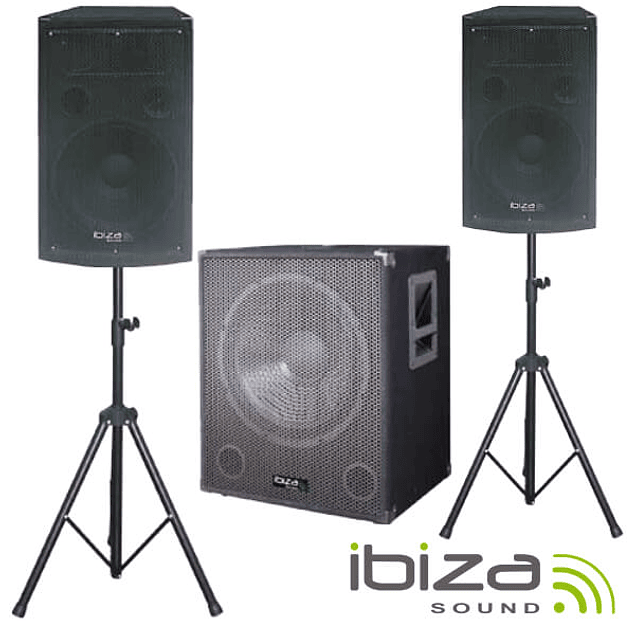 CONJUNTO SOM BI-AMPLIFICADO 1400WMÁX IBIZA - SUBWOOFER + 2 COLUNAS