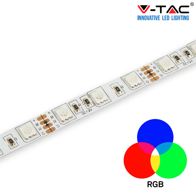 Ruban LED 9W/m RGB SMD5050 60LEDs/m 12V IP20 (5 Mètres)