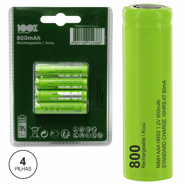 Bateria Recarregável NI-MH AAA 1.2V 800MA 4X Blister