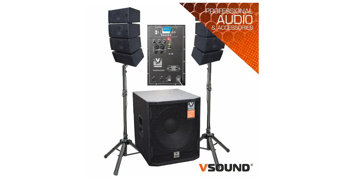 Sistema LINE-ARRAY Ativo 8 Colunas 2x4+SUB 18 1200W VSOUND