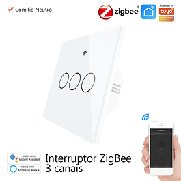 Interruptor de Luz 3 Canais ZigBee Tuya Branco