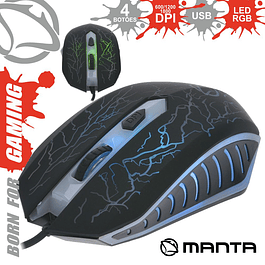 RATÓN ÓPTICO 800/1800 DPI USB P / GAMING LED RGB MANTA