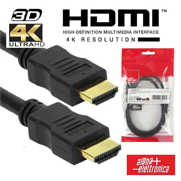 Cable HDMI Dorado Macho/Macho 2.0 4K Negro 1M