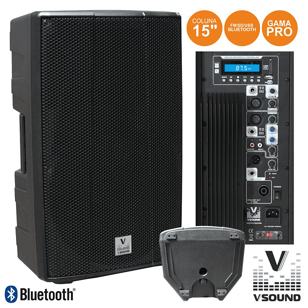 PRO 15 "AMPLIFIED SPEAKER USB / SD / FM / BLUETOOTH 600W VSOUND