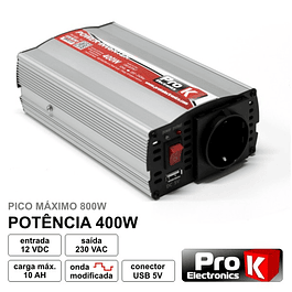 CONVERTIDOR 12V-230V 400W SONDA SINUSOIDE MODIFICADA