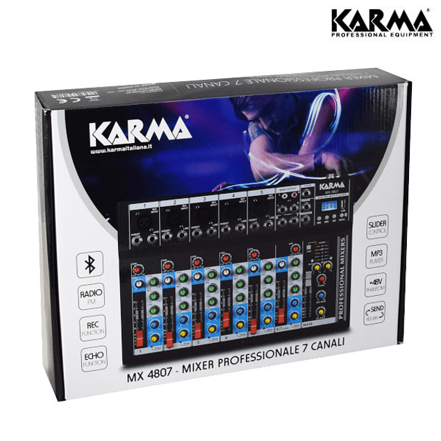 Mesa de mezclas de 7 canales USB / MP3 / REC / BT / FM - KARMA
